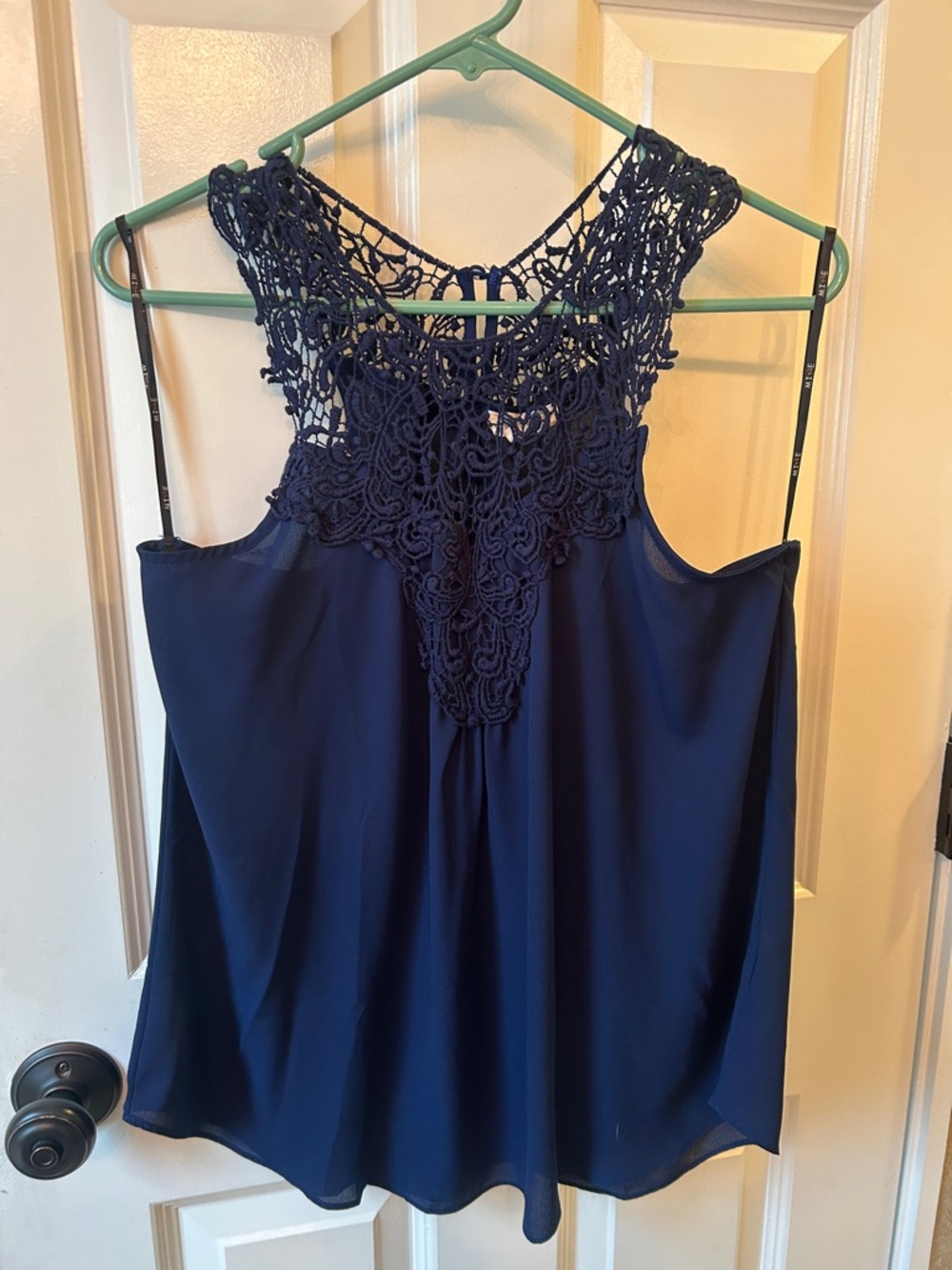 mine Navy Crochet Yoke Camisole Top